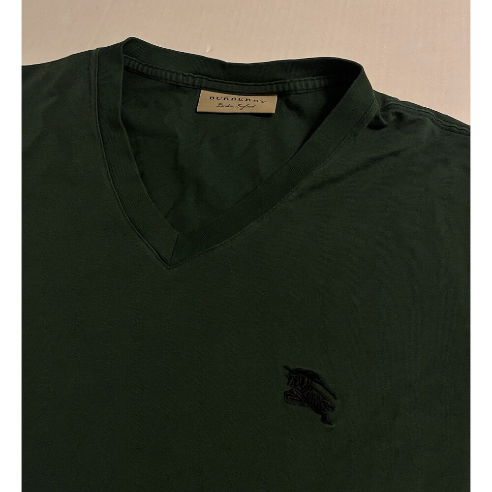 Burberry London Dark Green Logo V-Neck T-Shirt MEDIUM Designer Luxury GENUINE